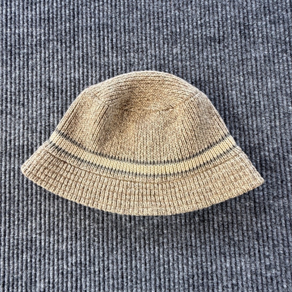 Vintage Wigwam Wool Blend Knit Bucket Hat Tan Stripe Made in USA Mens Womens